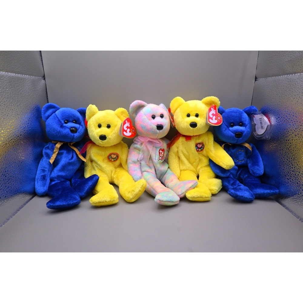 Ty Beanie Babies Bear Lot Clubby Yellow Tie Dye Plush Vintage 90s Tags
